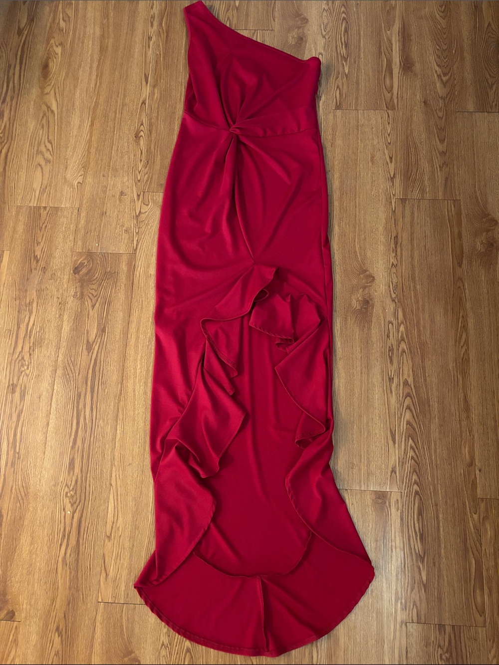 NWOT Women’s One-Shoulder High-Low Red Ruffle Dress. Medium